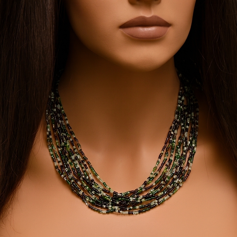 Women 26-inch Silver Multi Strand Multi Color Beaded Necklace - Fashion Jewelry